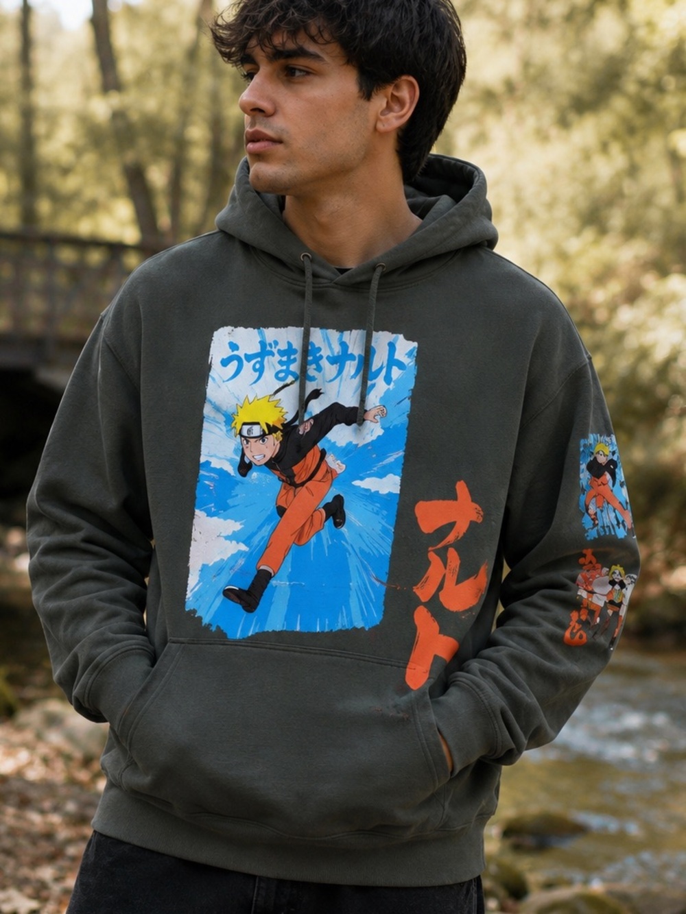 Naruto Shippuden Collection Men’s XL Fleece Pullover Hoodie Anime Graphic Green